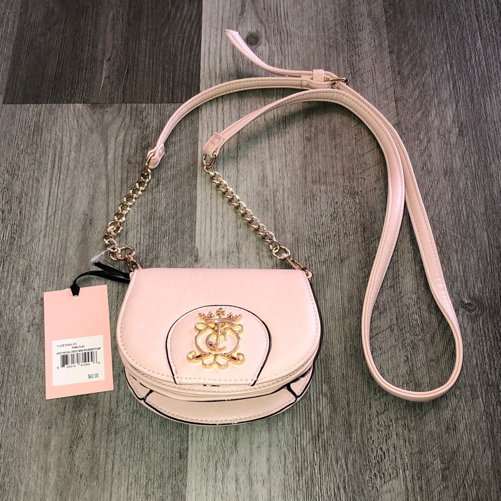 Juicy Couture Pink Clay Juicy Royal Crest Mini Rounded Flap Crossbody Bag NWT